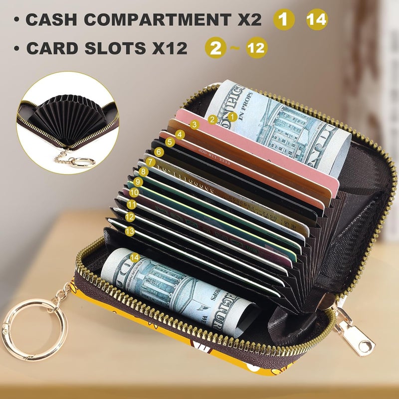Luoycxy Credit Card Holder for Women,Small Rfid Wallet with Keychain Zipper,Cute PU Leather Card Case Wallet，Accordion Credit Card Wallets Gift,Bee kind - Image 3